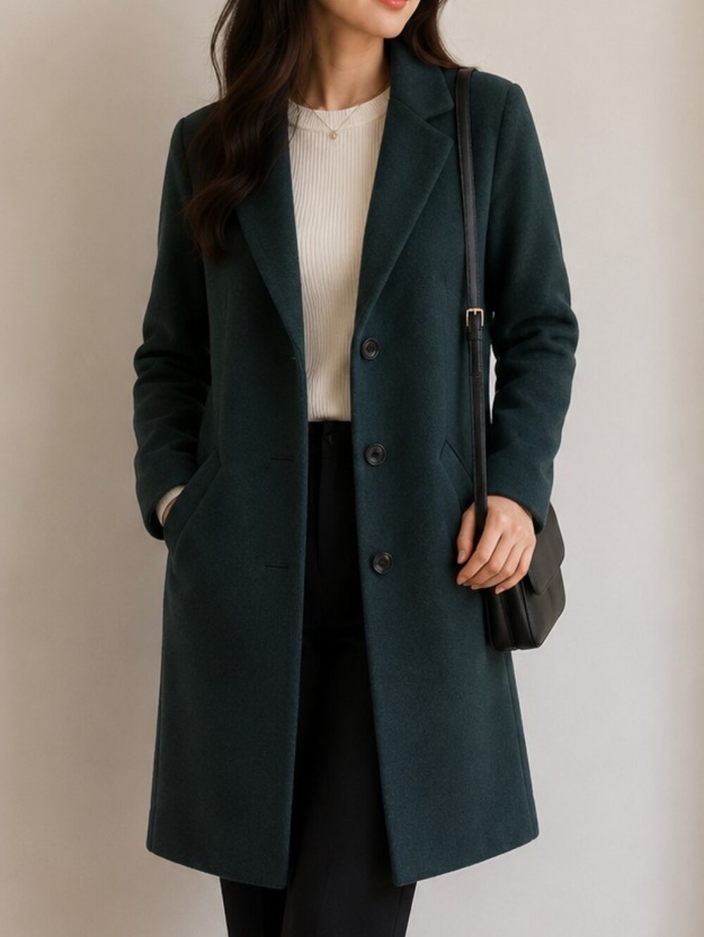 Vero Moda Long Wool-Blend Coat – Emerald Green – XS